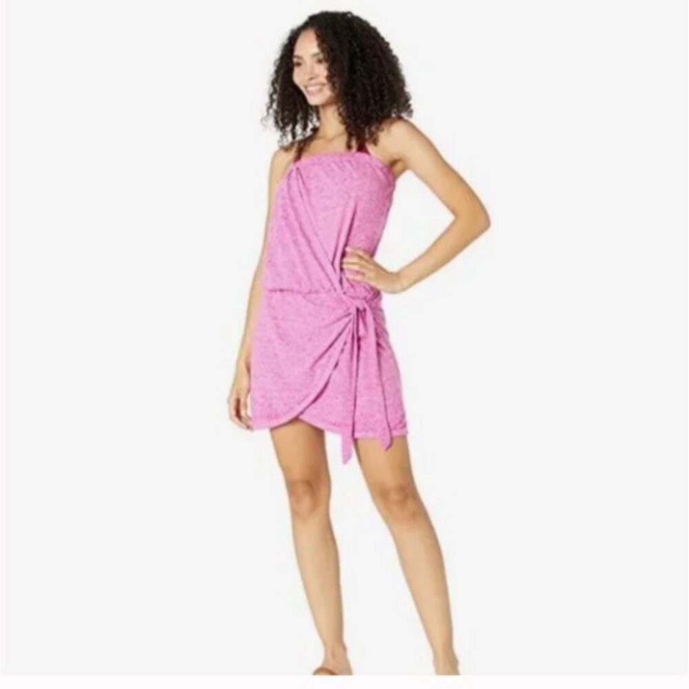 BECCA Beach Wrap Drape Cover-Up Strapless Mini Dress Purple size Large*